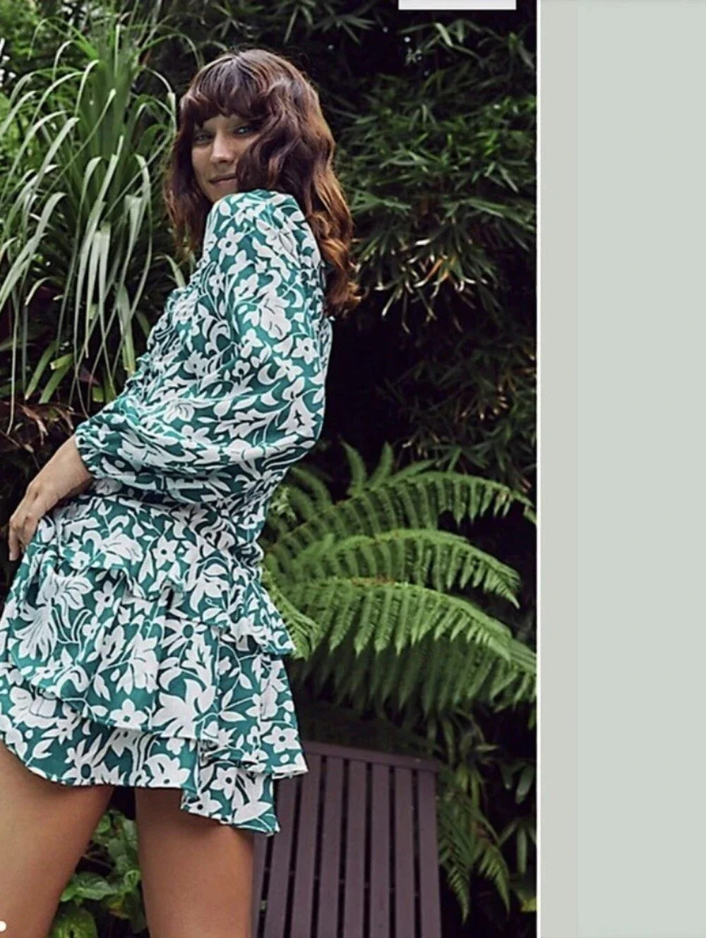 Free People Rebecka Floral Ruffled Dress Emerald Green Small XS $128
